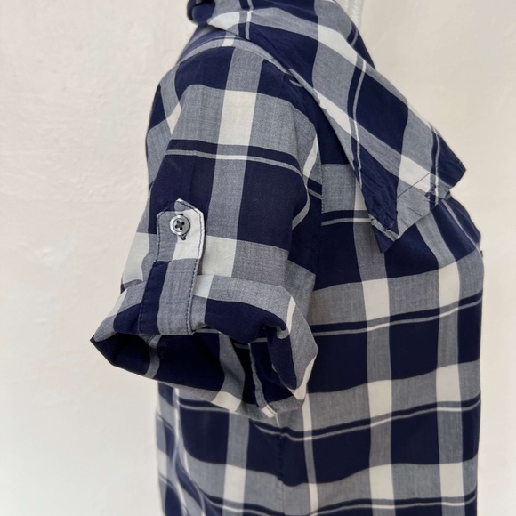 UNIQUE! Banana Republic Short Sleeved Blue Plaid Cotton Button Up Shirt - Picture 8 of 10